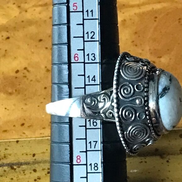 Genuine White Buffalo Turquoise Sterling Silver Cocktail Ring Size 7 - Picture 5 of 10